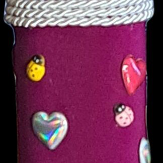 Glass bottle Easter decoration new with purple fabric and decorative elements