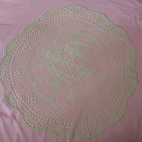 Small crochet round tablecloth beige, new, 59 cm diameter