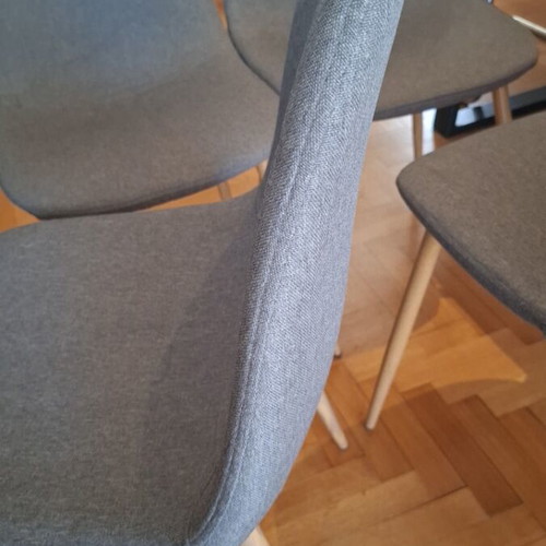 Set of 4 chairs with grey fabric and wooden legs