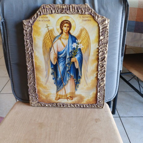 Icon of Archangel Gabriel with Handmade Relief Design, New