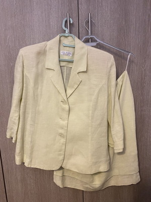 Linen suit with lemon color jacket and skirt