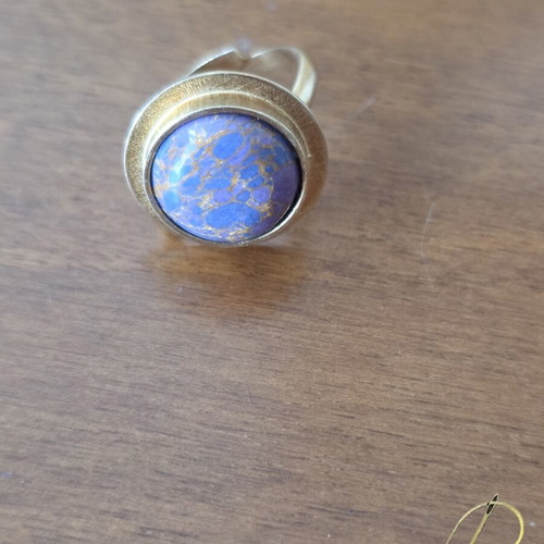 Silver ring with semi-precious stone, adjustable, handmade