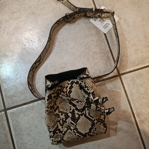 Τσαντάκι μέσης Mango με snake print και κλείσιμο κορδόνι καινούργιο