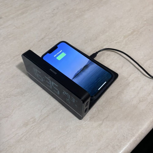 Digital bedside alarm clock with wireless phone charging like new