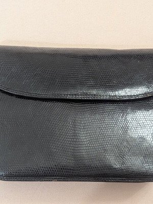Vintage black crossbody bag with embossed lizard skin texture used