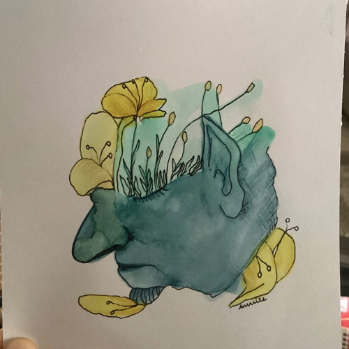 Abstract portrait new with flowers, hand-painted