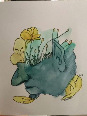 Abstract portrait new with flowers, hand-painted