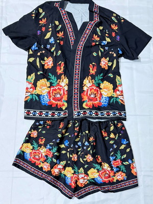 Floral set σαν καινούργιο με κιμονό και σορτς πολύχρωμο, πορτοκαλί