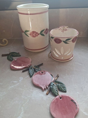 Handmade ceramic set with vase, cachepot and hanging decoration like new