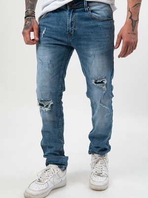 Τζιν παντελόνι distressed ελαστικό regular-fit σαν καινούργιο, ανδρικό, μπλε
