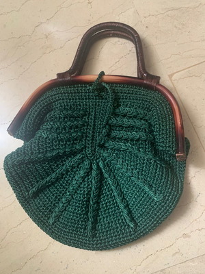 Zara vintage green knitted handbag with horn handle new