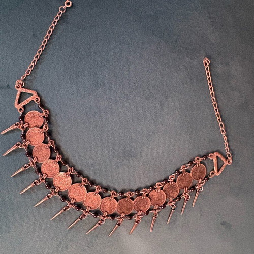 Vintage women's choker necklace with coins used, silver color