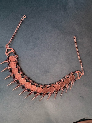 Vintage women's choker necklace with coins used, silver color