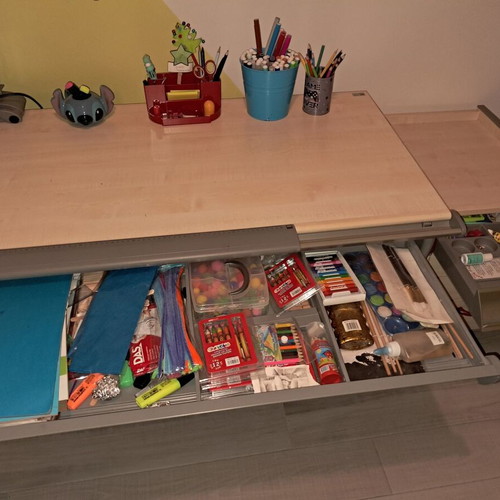 Moll Runner Children's Desk with Drawer Unit and Lamp used