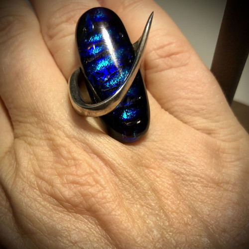 Avaris handmade ring 925 silver with dichroic fused glass stone