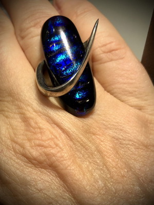 Avaris handmade ring 925 silver with dichroic fused glass stone