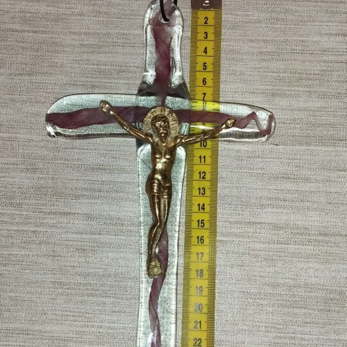 Handmade Murano-style Glass Wall Crucifix with Bronze Christ Figure