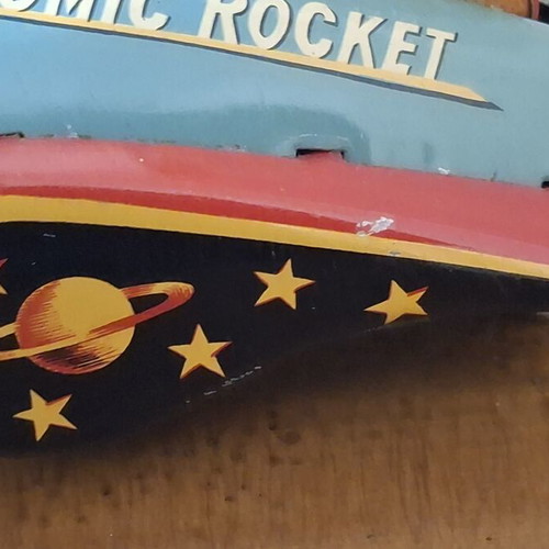 Atomic Rocket Tin Toy 1950s Masudaya Japan used, working mechanical
