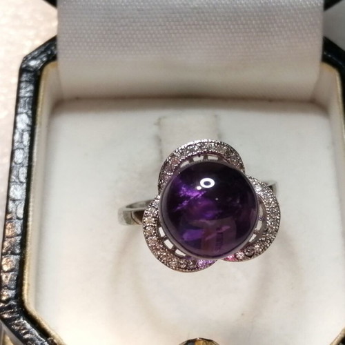 Silver ring 925 with natural amethyst and zircon, new