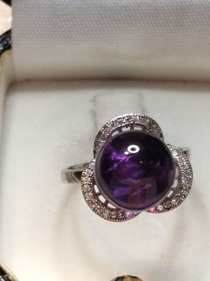 Silver ring 925 with natural amethyst and zircon, new