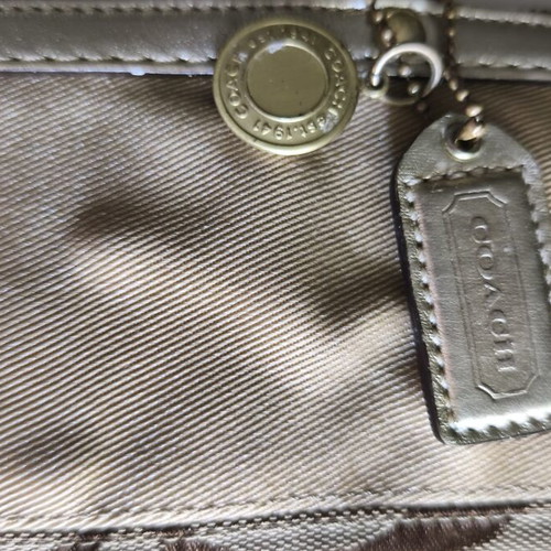 Coach Signature tan shoulder bag with leather details