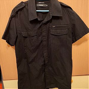 Κοντομάνικο πουκάμισο μαύρο κοντομάνικο, Blend, στρατιωτικού τύπου, μέγεθος Medium super slim fit