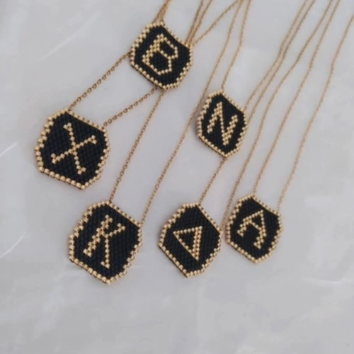 Monogram with beads and stainless steel, new, black