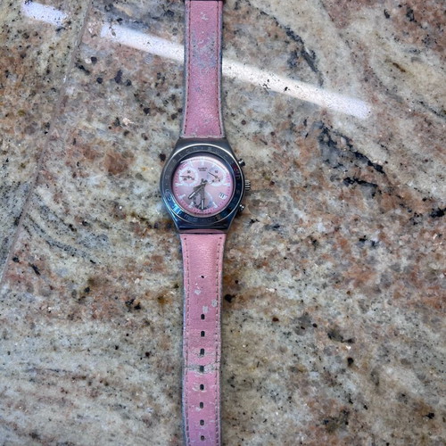 Swatch wristwatch used with chronographs and date, pink