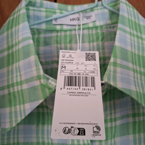 Mango sleeveless checkered shirt medium new, green