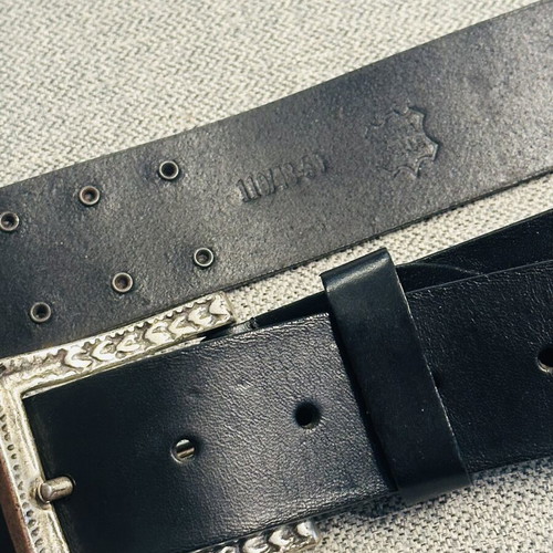 Black leather belt with studs like new, size 110, silver details