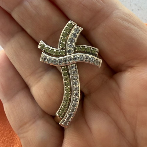 Folli Follie silver cross necklace with two-color zircon stones, vintage