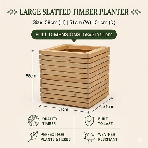 Wooden Planter Box New Solid Pine Outdoor 51x51x58cm