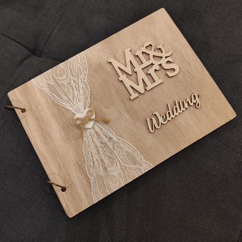 Wooden wedding album new with lace ribbon and 3D letters