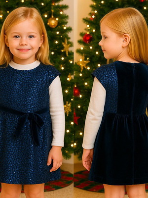Marasil Sparkle dress 6Y blue with sequins and velvet belt like new