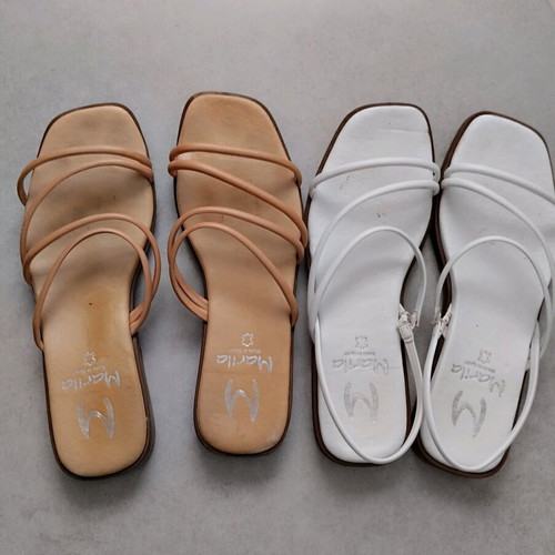 Marila Footwear sandals used, leather, slip-on, size 40, white and orange