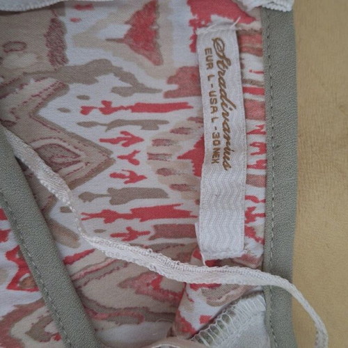 Stradivarius L blouse used, white and red, short sleeves