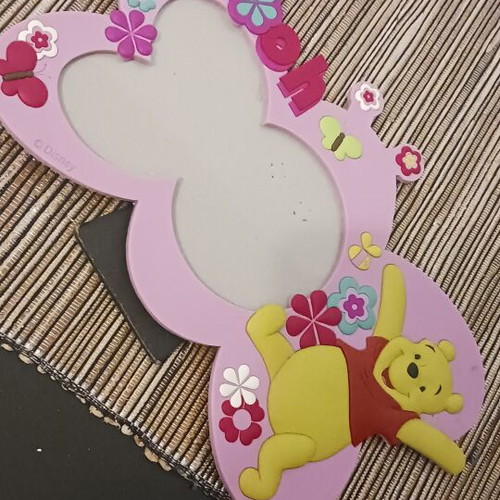 Pooh photo frame with 2 used stainless steel water bottles
