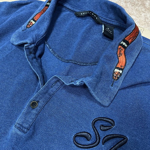 Sean John Vintage Snake Collar Polo Shirt Mens XL Blue like new