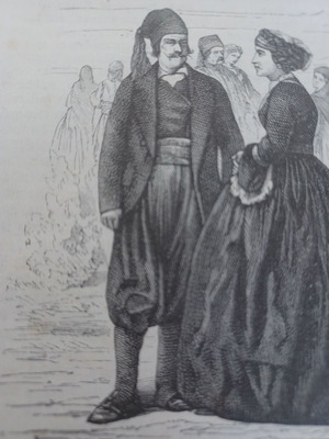 Ύδρα Καπετάνιος και Καπετάνισσα 1840 ξυλογραφία μεταχειρισμένη