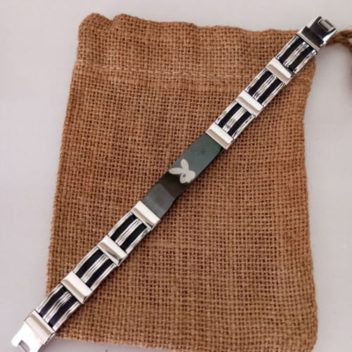 Men's stainless steel bracelet and matching ring with bunny logo