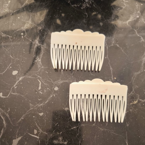 French vintage handmade hair combs 1980, white