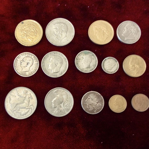 Collection of 14 Greek commemorative and collectible drachma coins