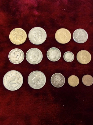 Collection of 14 Greek commemorative and collectible drachma coins