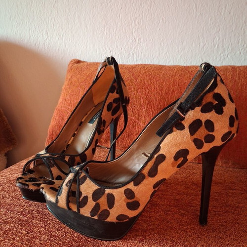 Zara peep toe sandals used, 12 cm heel, pony hair, size 39