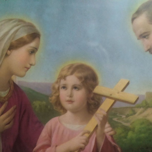 The Holy Family lithograph used, 1930 era with frame