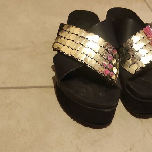Platform shoes used with gold-silver sequins size 41