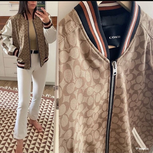 Coach bomber jacket, satin, beige and brown, size M