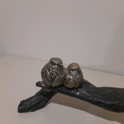 Decorative branch with birds like new, polyresin with bronze finish