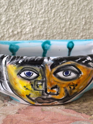 Hand-Painted Studio Ceramic Bowl used with Horse and Portrait Motifs
