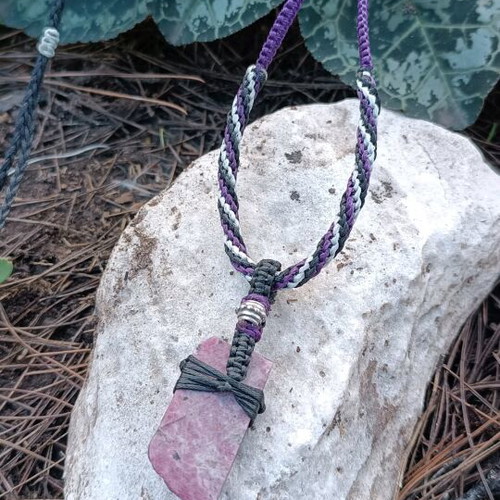 Macrame necklace with semi-precious stone and raw ruby